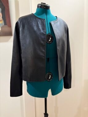 Ann Taylor Black Collarless Leather Jacket